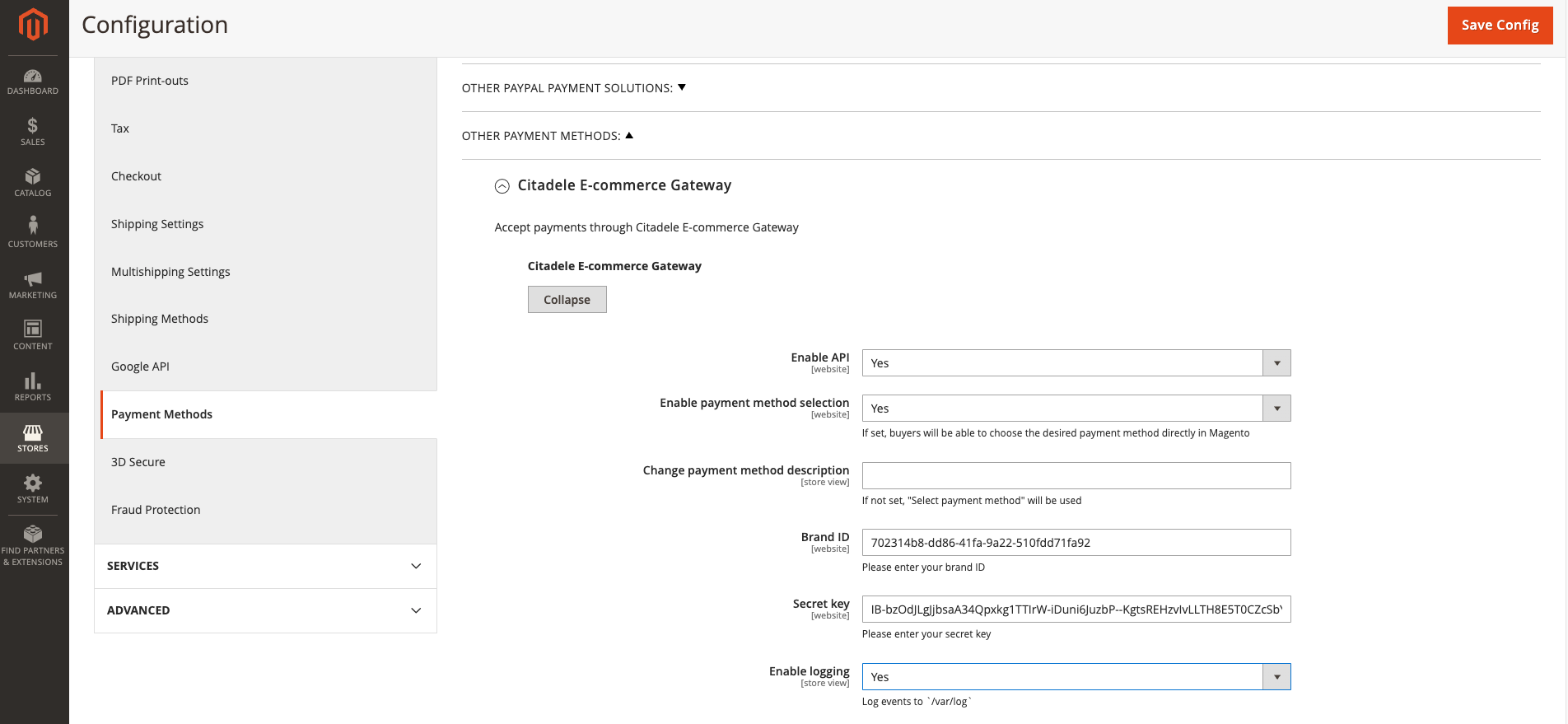 Magento keys configuration