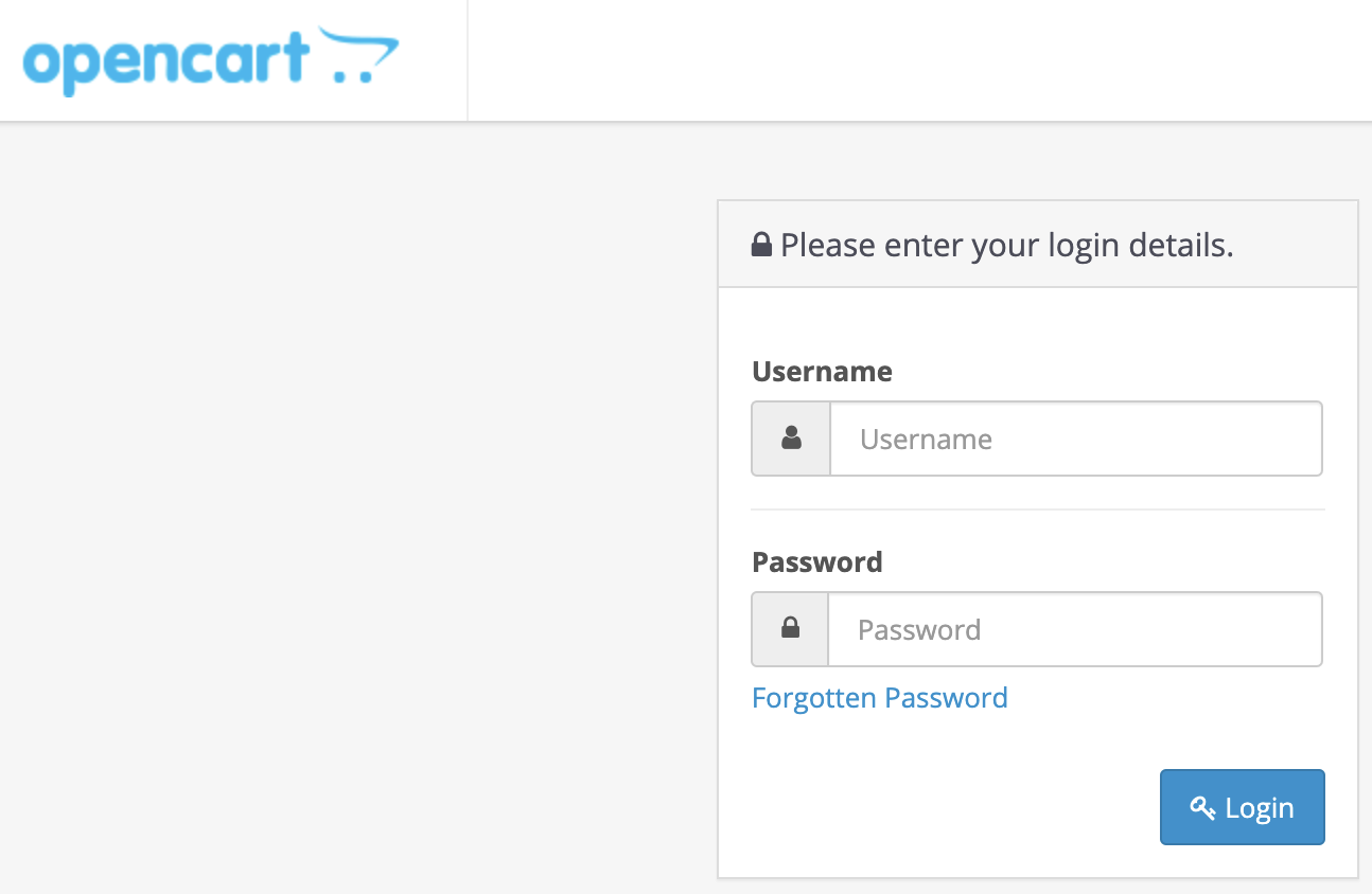 OpenCart admin panel login screen