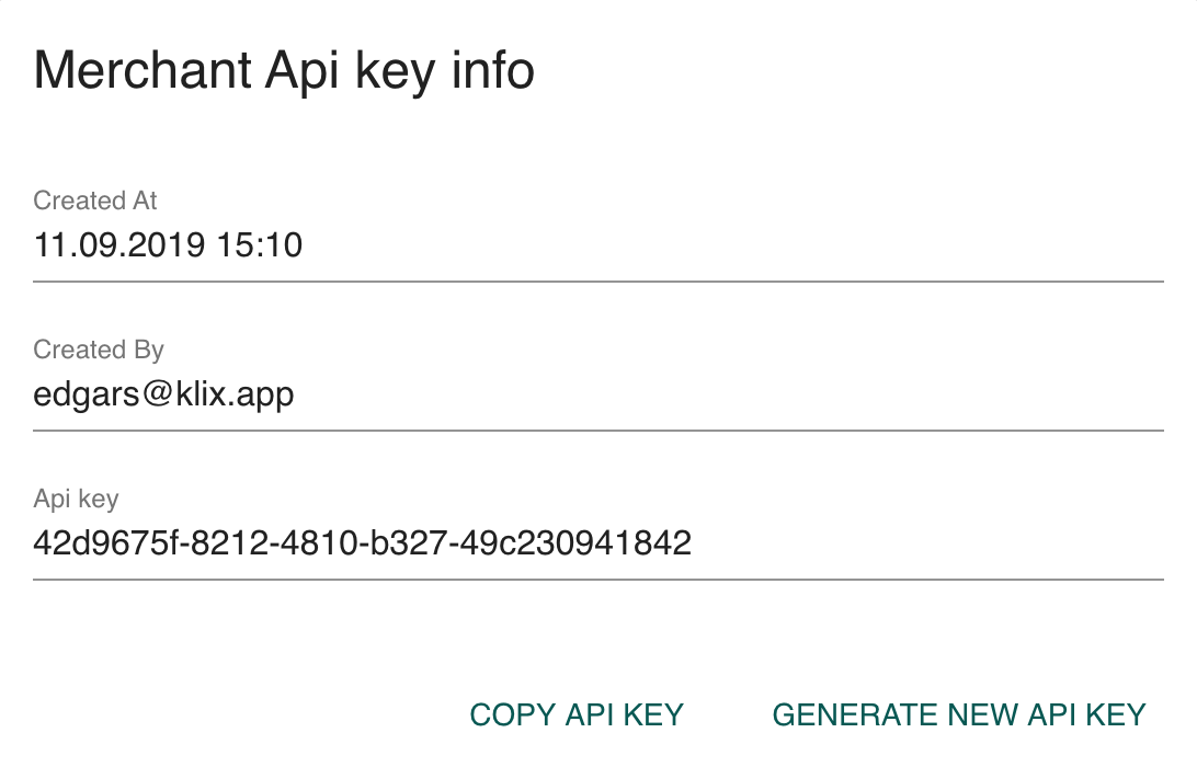 Add Klix API key to HTTP request headers